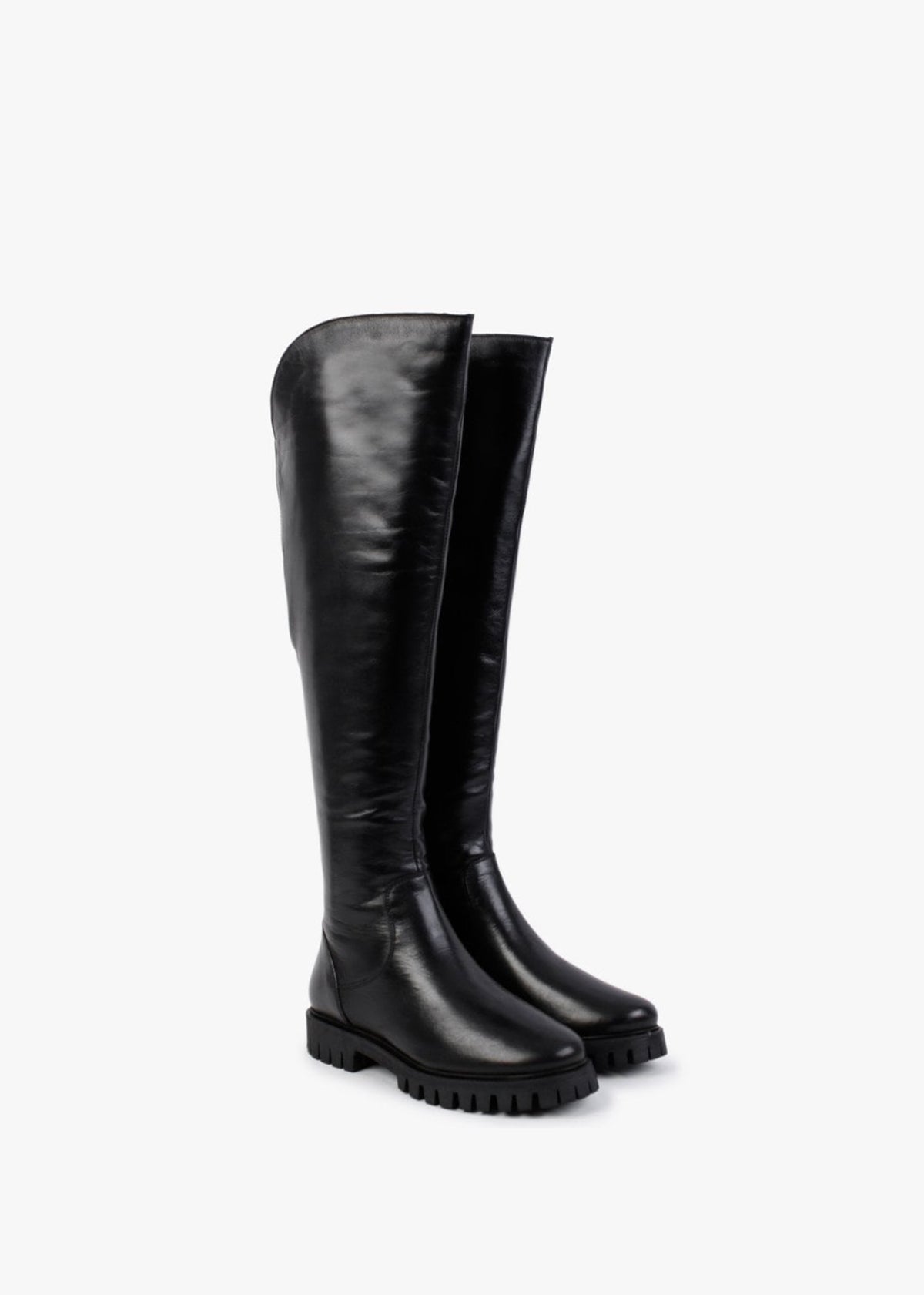 Sicty Black Leather Over The Knee Boots