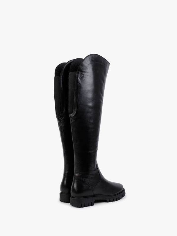 Sicty Black Leather Over The Knee Boots