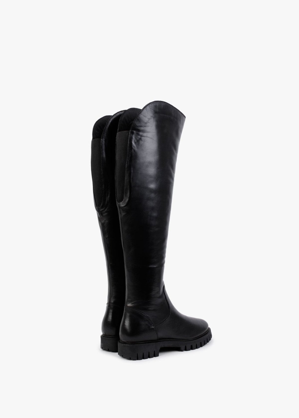 Sicty Black Leather Over The Knee Boots