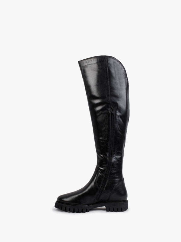 Sicty Black Leather Over The Knee Boots