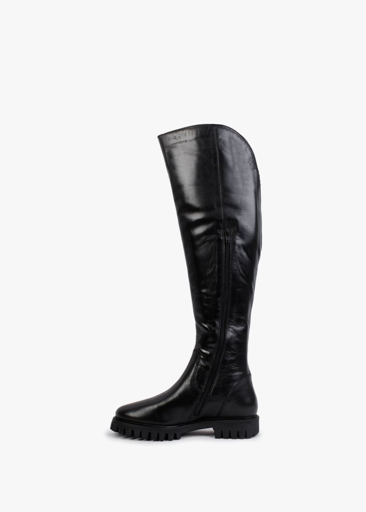 Sicty Black Leather Over The Knee Boots