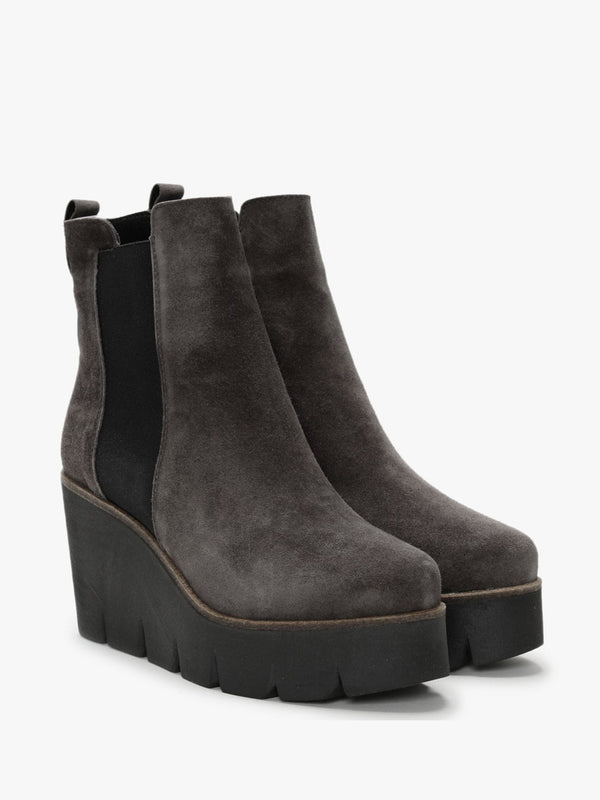 Alpaca Grey Suede Wedge Ankle Boots