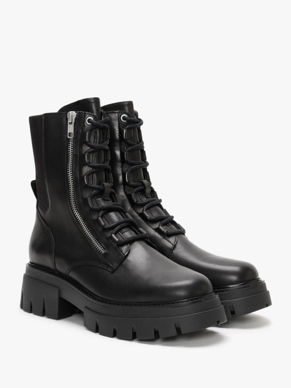 Lets Zip Black Leather Biker Boots