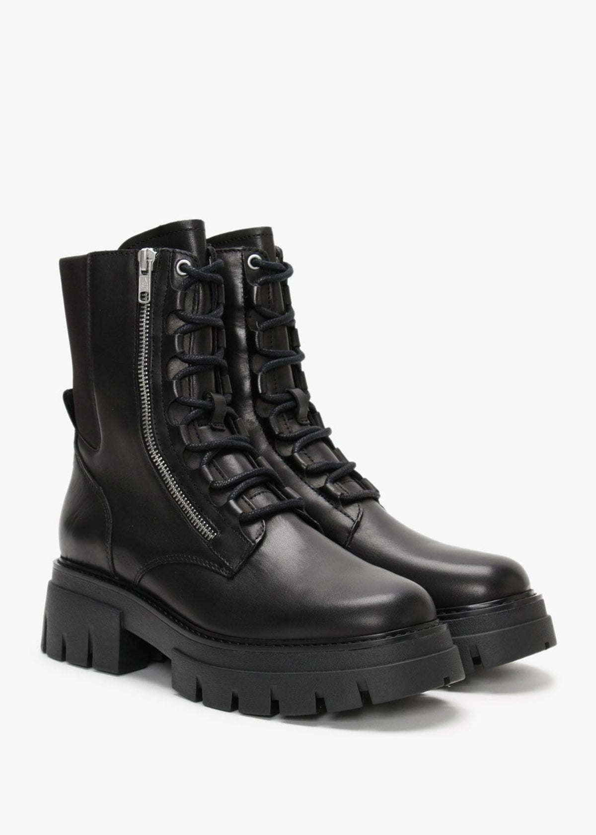 Lets Zip Black Leather Biker Boots
