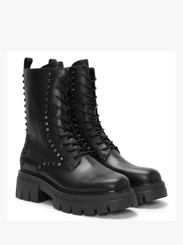 Liam Studs Black Leather Biker Boots