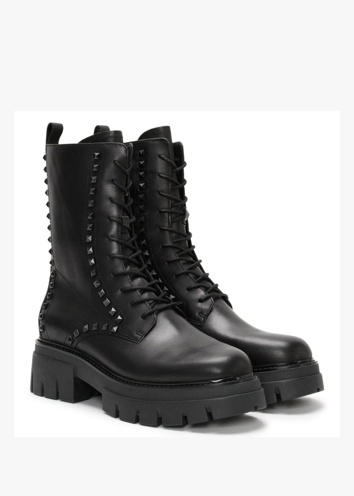 Liam Studs Black Leather Biker Boots