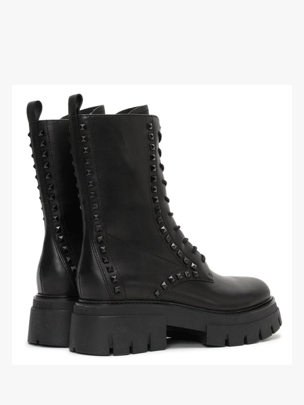 Liam Studs Black Leather Biker Boots