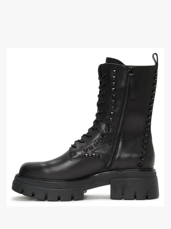 Liam Studs Black Leather Biker Boots