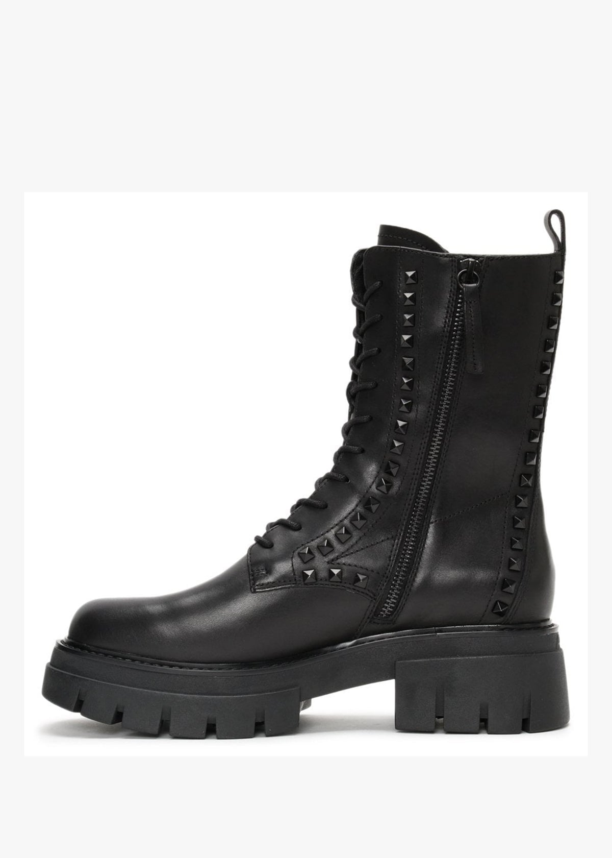 Liam Studs Black Leather Biker Boots