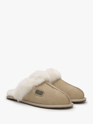 Sand Double-Face Sheepskin Closed Mule Slippers