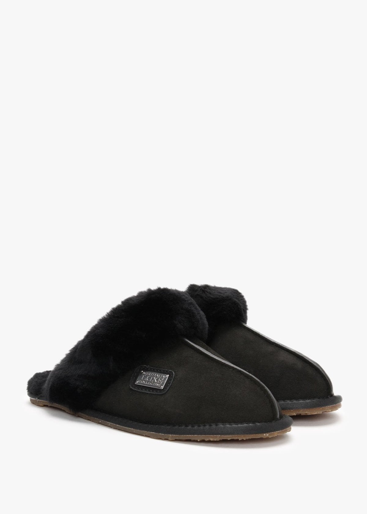 Black Double-Face Sheepskin Closed Mule Slippers