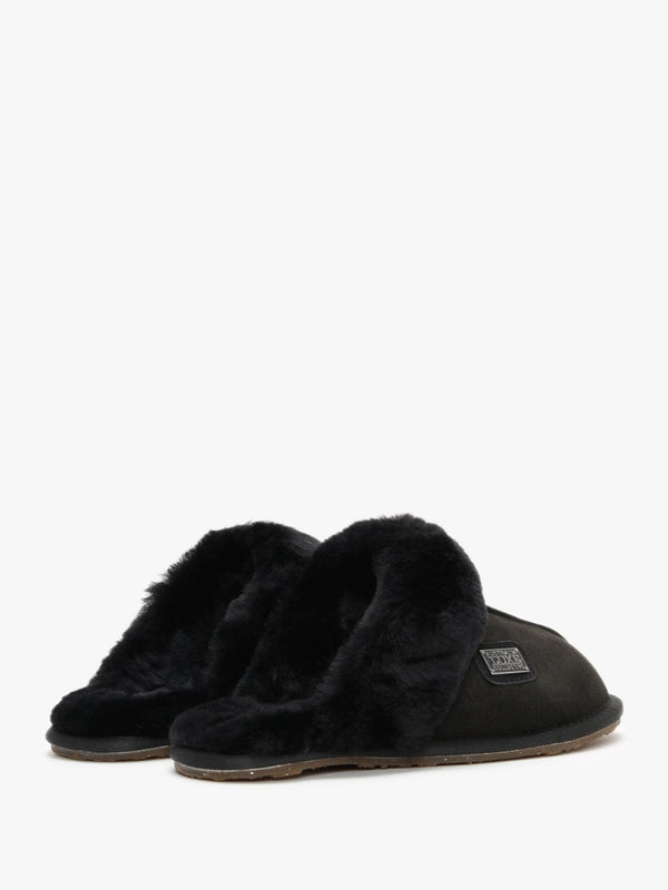 Black Double-Face Sheepskin Closed Mule Slippers