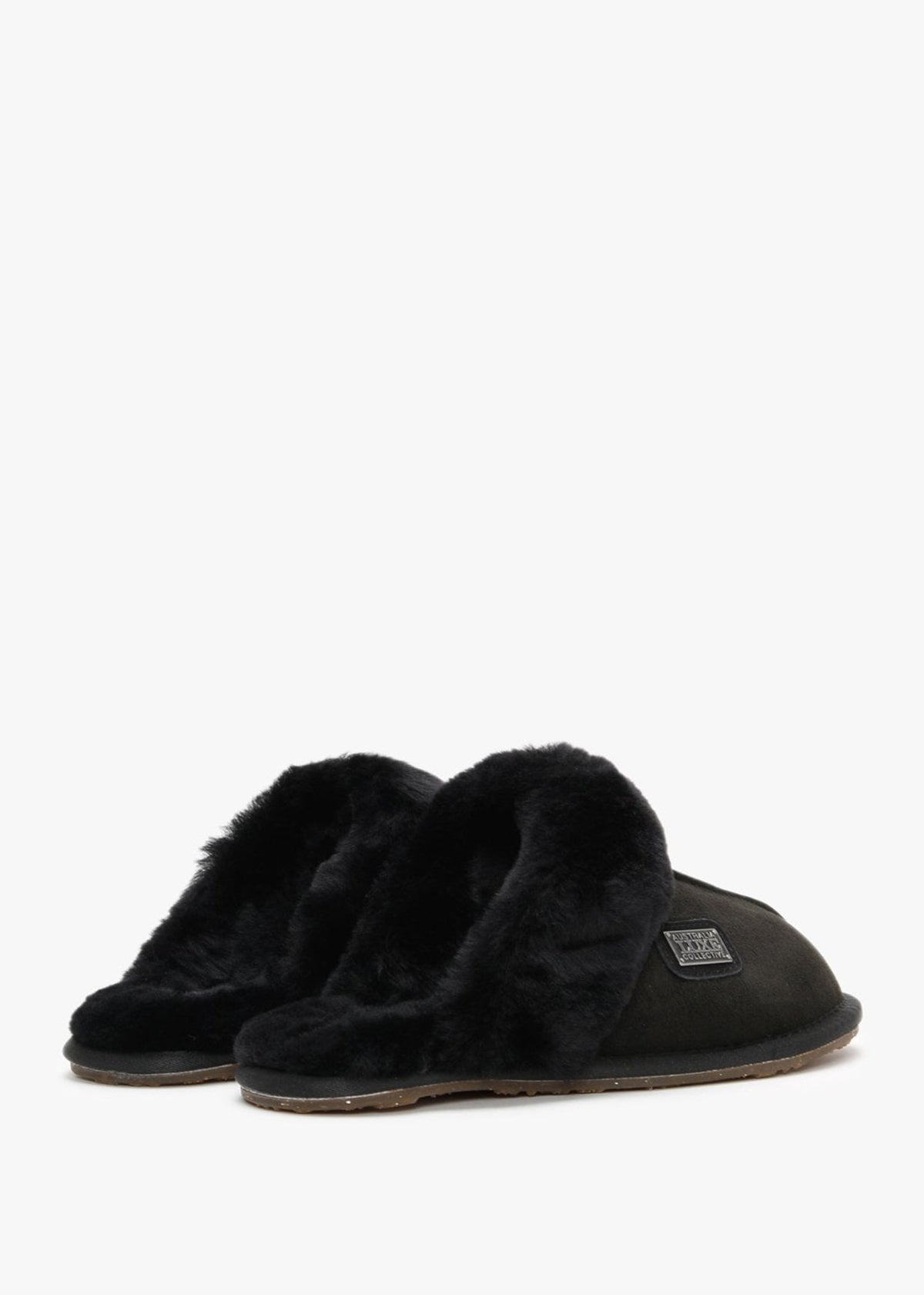 Black Double-Face Sheepskin Closed Mule Slippers