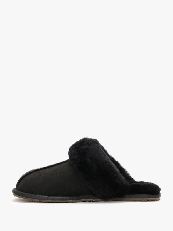 Black Double-Face Sheepskin Closed Mule Slippers