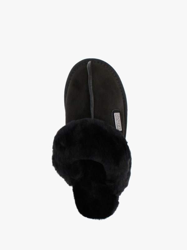 Black Double-Face Sheepskin Closed Mule Slippers