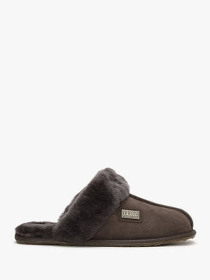 Brown Double-Face Sheepskin Closed Mule Slippers