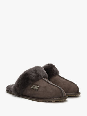 Brown Double-Face Sheepskin Closed Mule Slippers