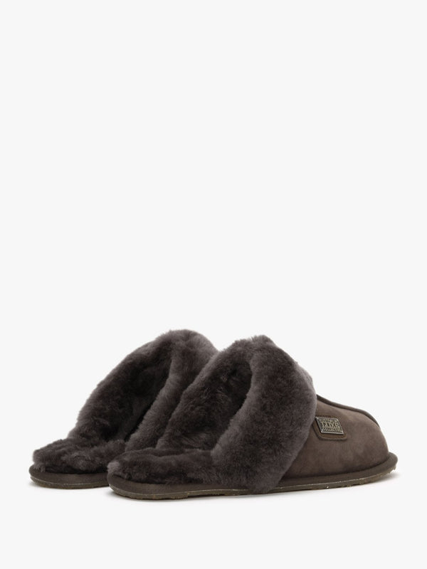 Brown Double-Face Sheepskin Closed Mule Slippers