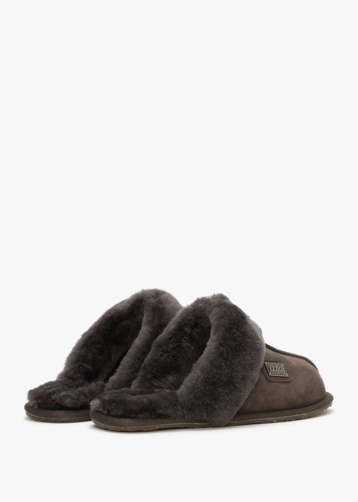 Brown Double-Face Sheepskin Closed Mule Slippers