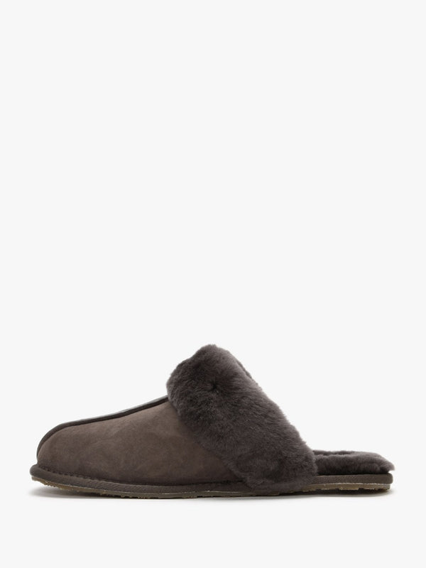 Brown Double-Face Sheepskin Closed Mule Slippers