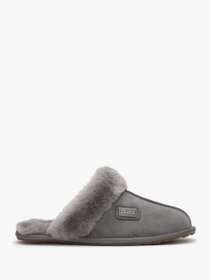 Grey Double-Face Sheepskin Closed Mule Slippers