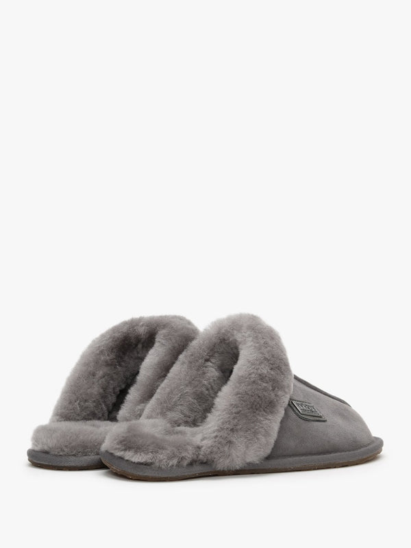 Grey Double-Face Sheepskin Closed Mule Slippers