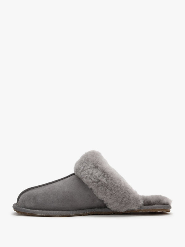 Grey Double-Face Sheepskin Closed Mule Slippers