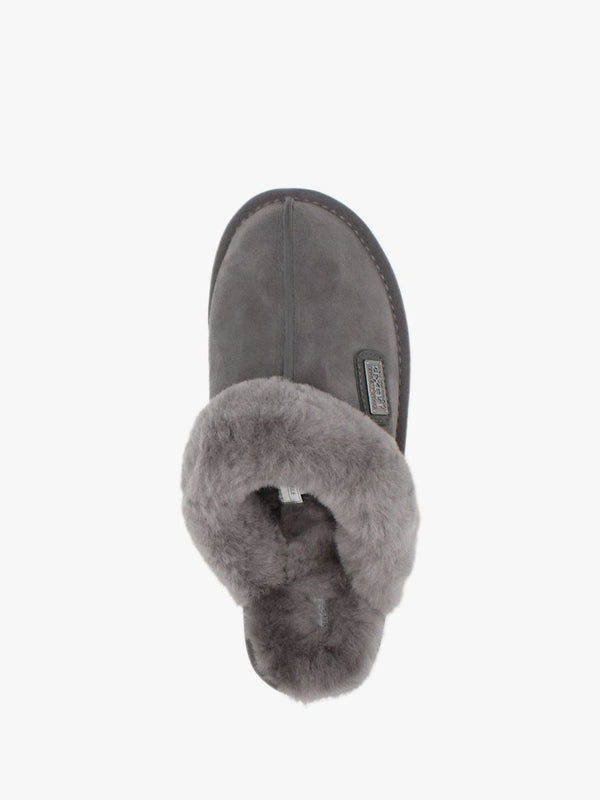 Grey Double-Face Sheepskin Closed Mule Slippers