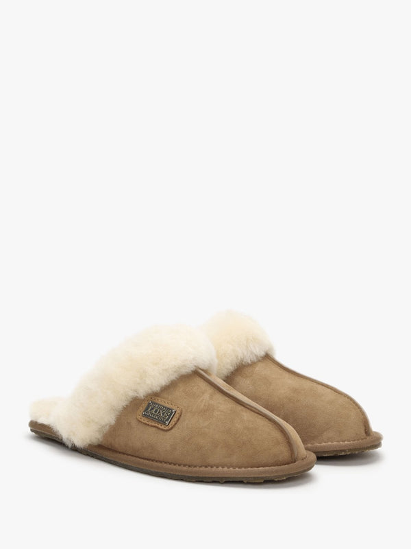Tan Double-Face Sheepskin Closed Mule Slippers