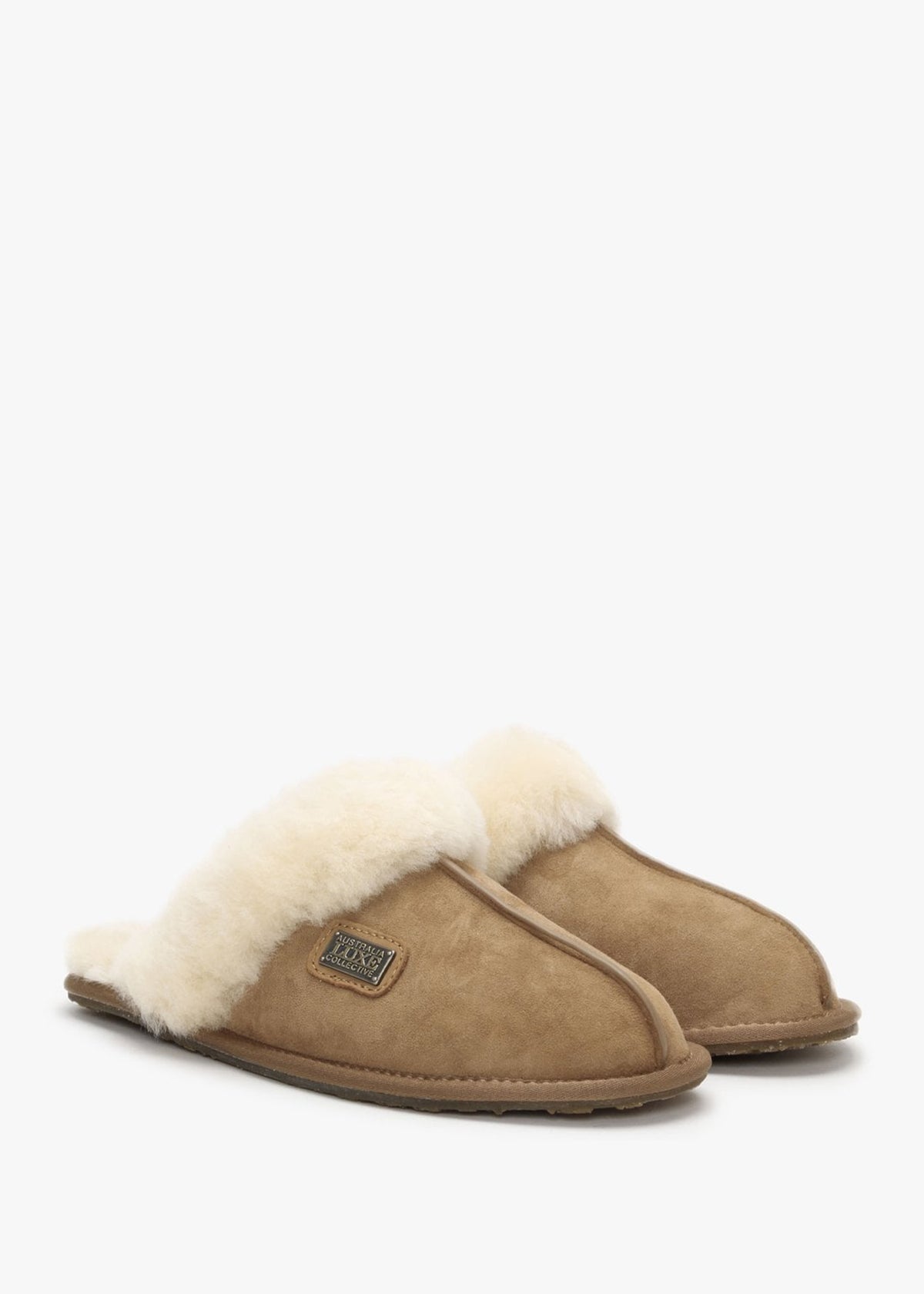 Tan Double-Face Sheepskin Closed Mule Slippers