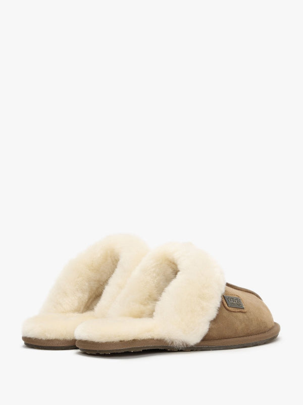 Tan Double-Face Sheepskin Closed Mule Slippers