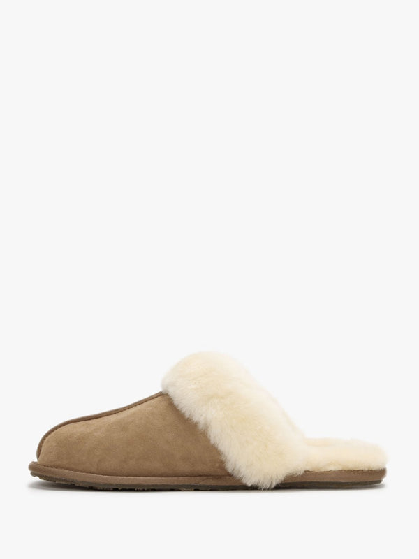 Tan Double-Face Sheepskin Closed Mule Slippers