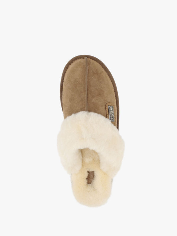 Tan Double-Face Sheepskin Closed Mule Slippers