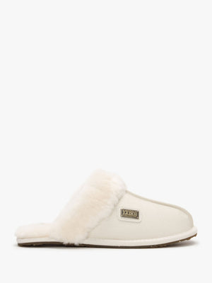 Pale Leather Sheepskin Closed Mule Slippers
