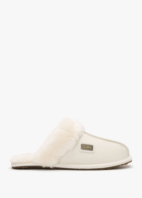 Pale Leather Sheepskin Closed Mule Slippers