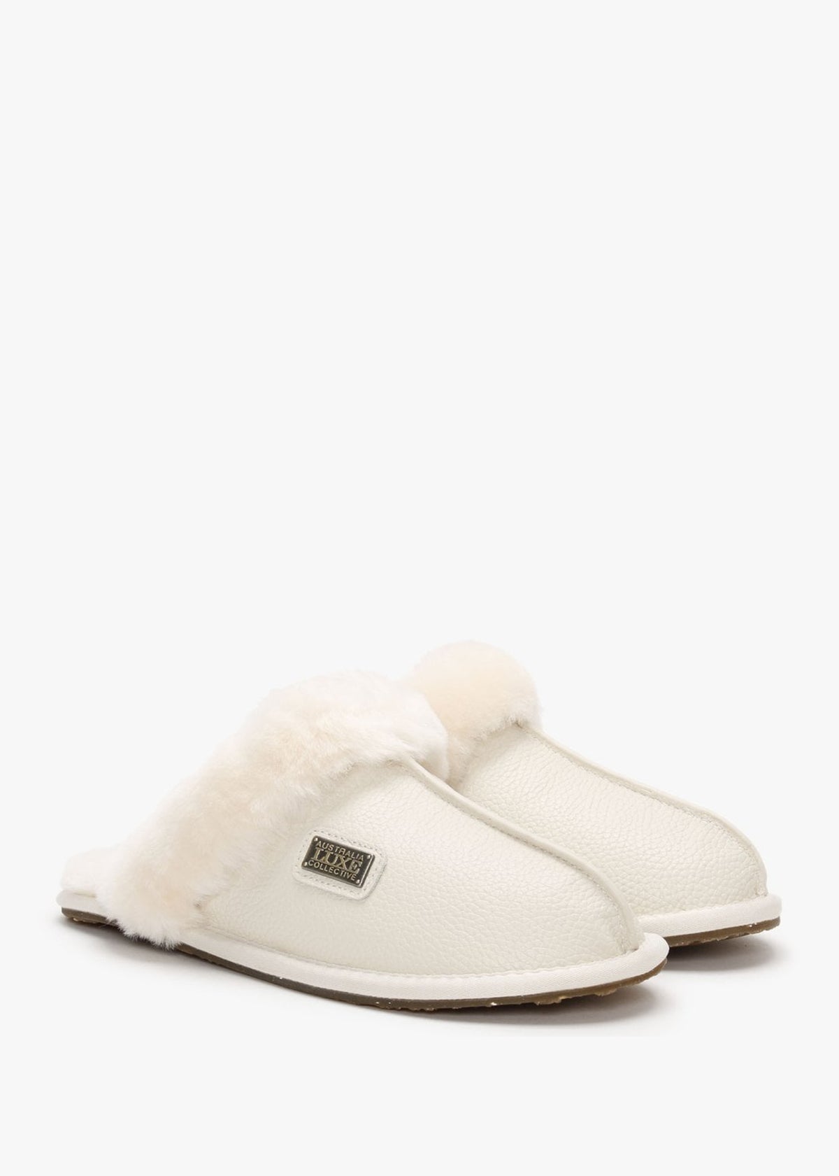 Pale Leather Sheepskin Closed Mule Slippers