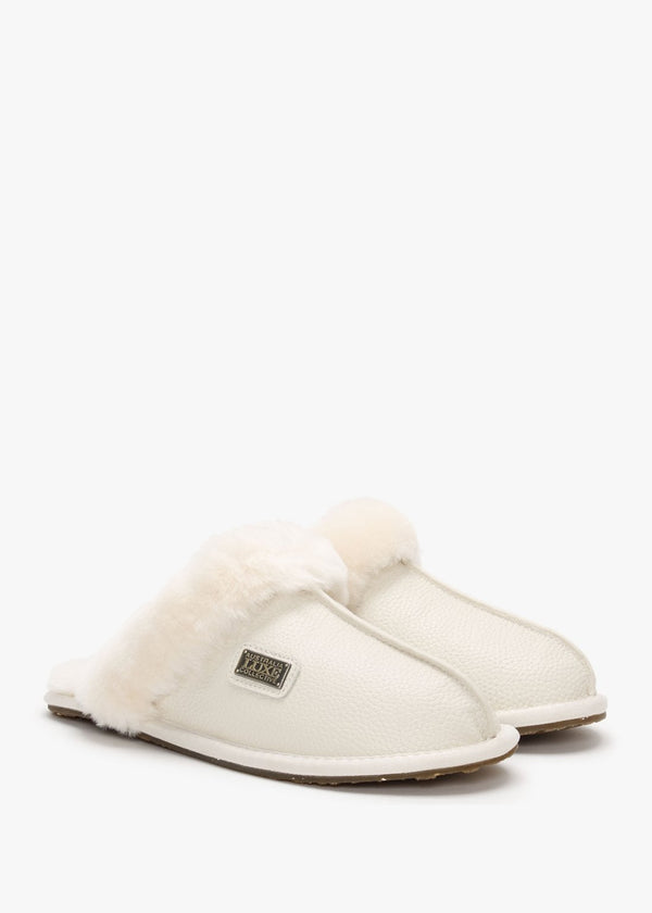 Pale Leather Sheepskin Closed Mule Slippers