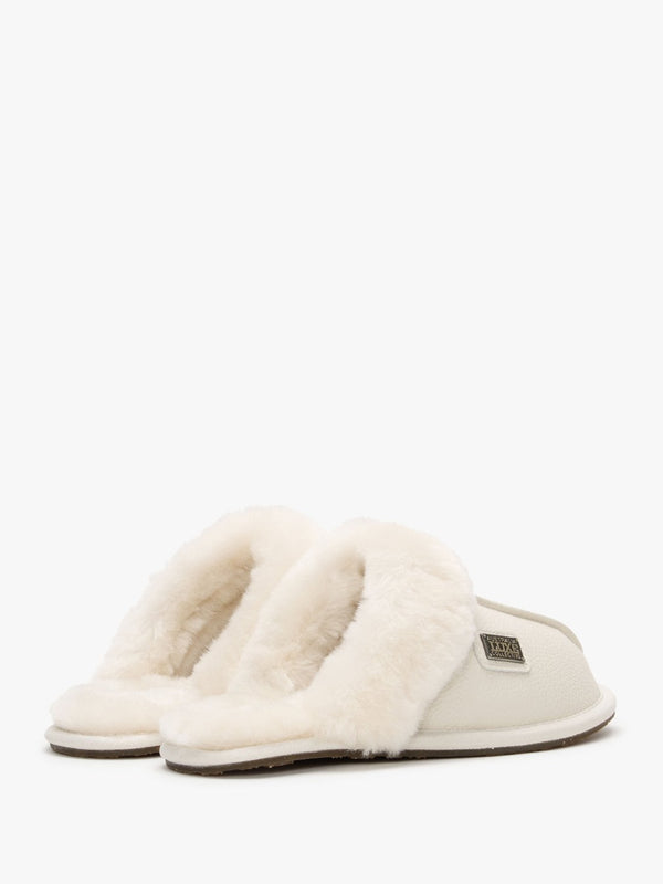 Pale Leather Sheepskin Closed Mule Slippers