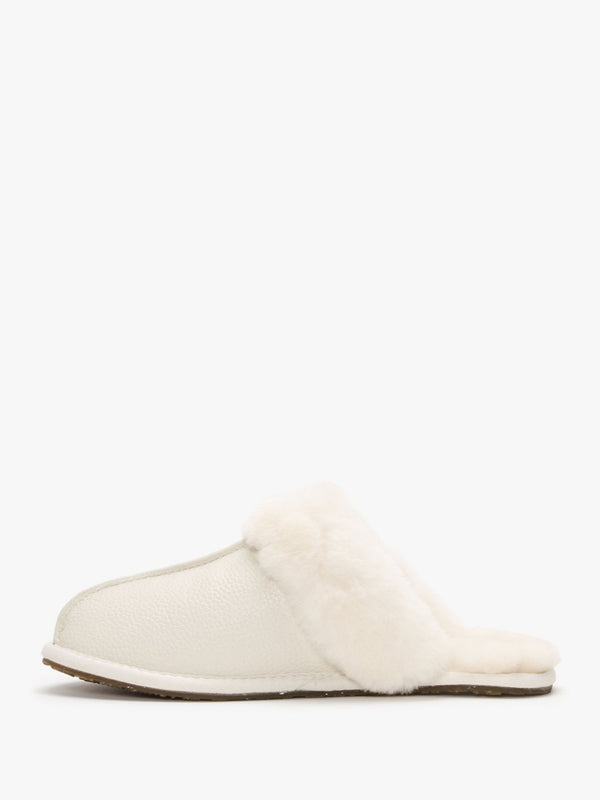 Pale Leather Sheepskin Closed Mule Slippers
