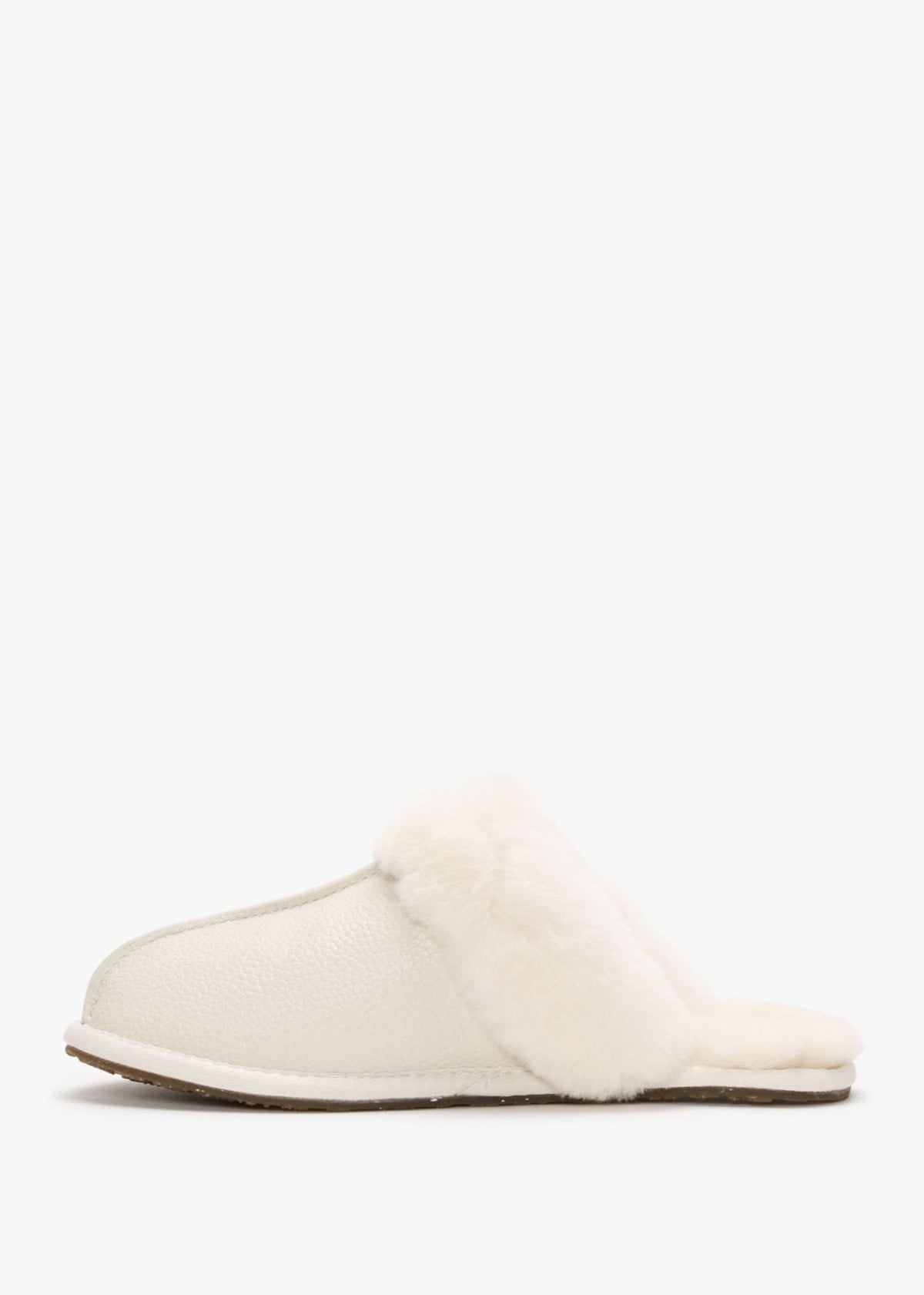 Pale Leather Sheepskin Closed Mule Slippers