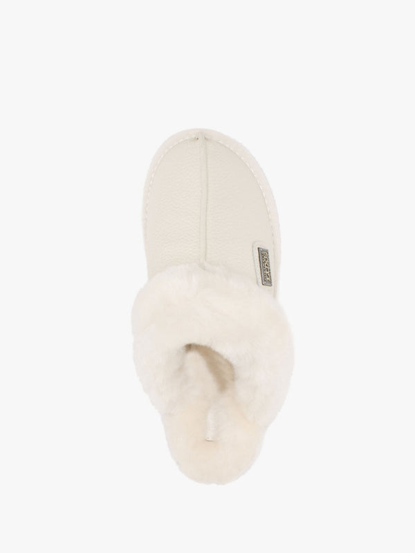 Pale Leather Sheepskin Closed Mule Slippers