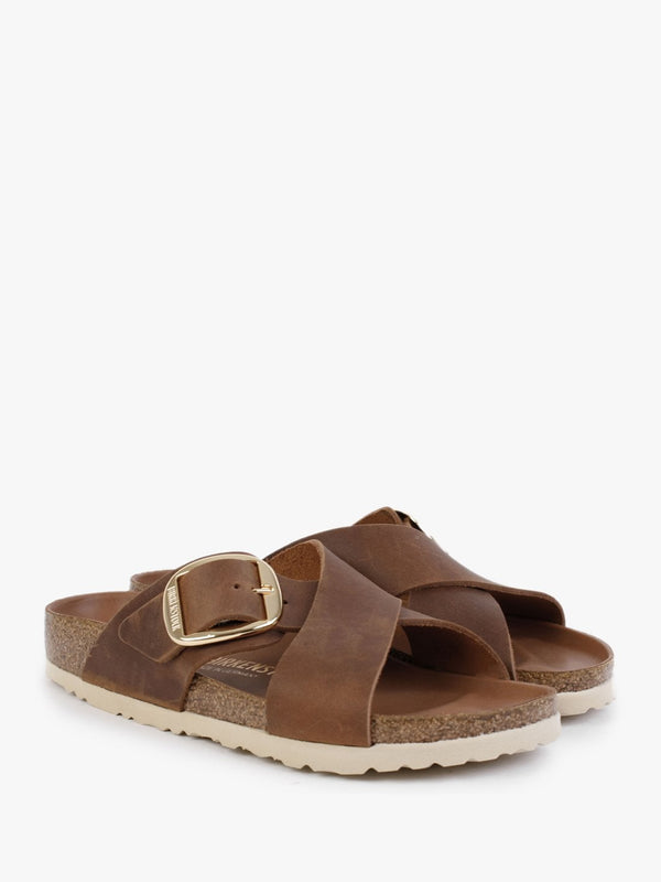Siena Big Buckle Cognac Oiled Leather Mules