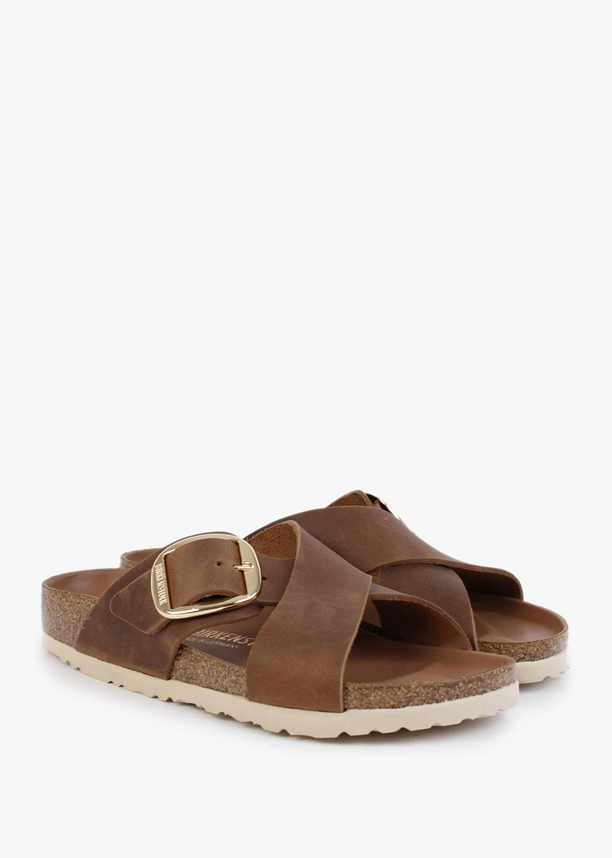 Siena Big Buckle Cognac Oiled Leather Mules