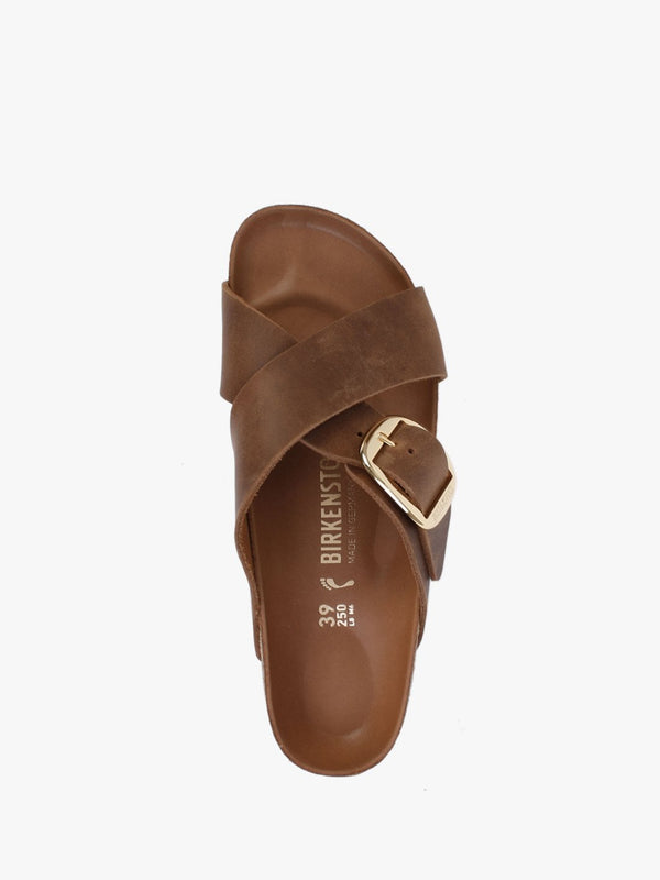 Siena Big Buckle Cognac Oiled Leather Mules