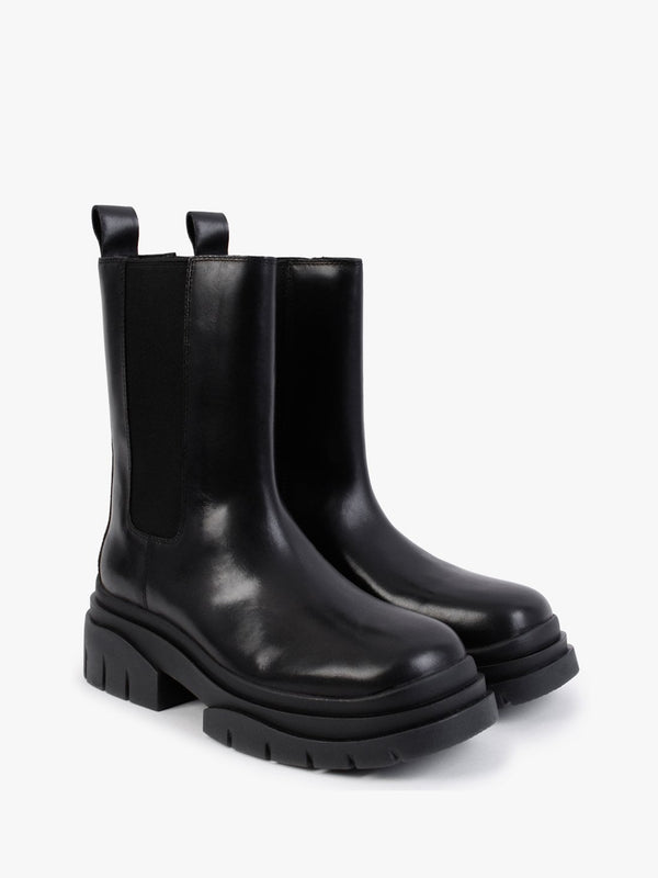 Storm Black Leather Tall Chelsea Boots