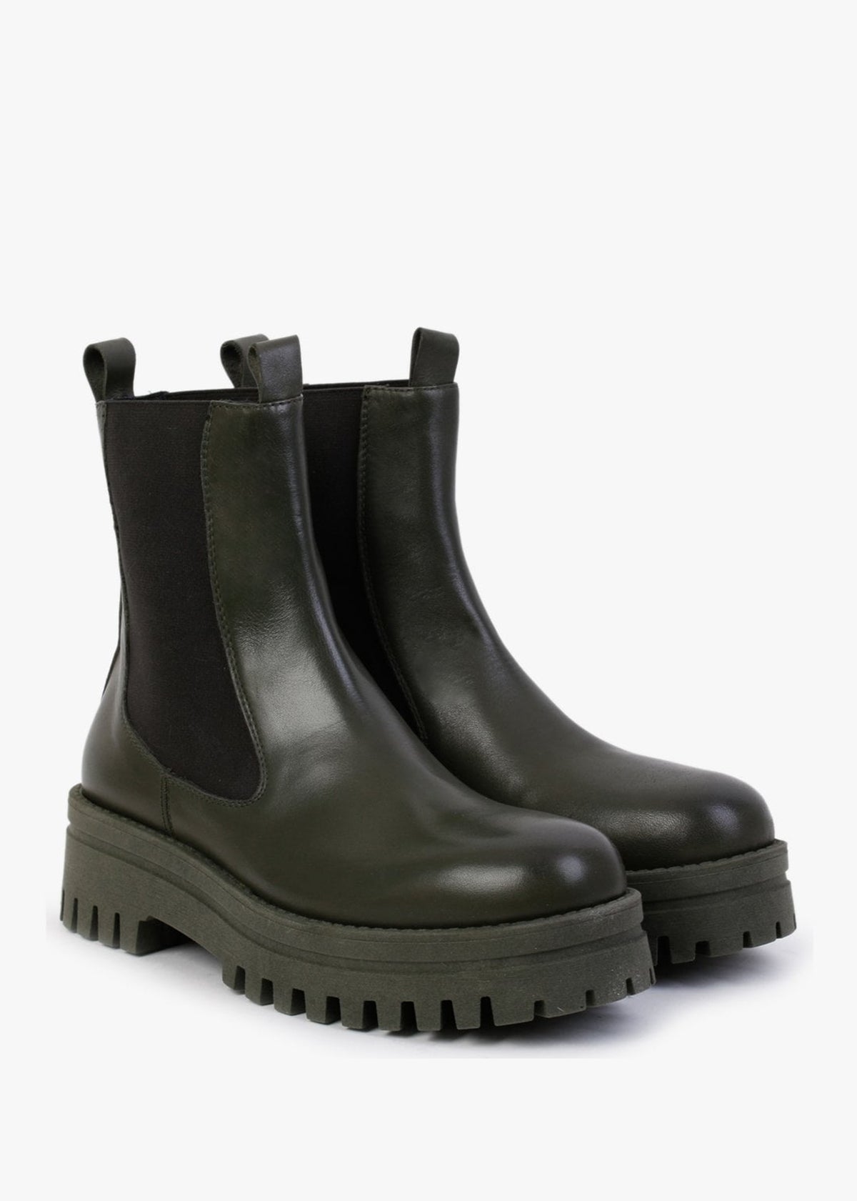 Fleat Green Leather Chelsea Boots