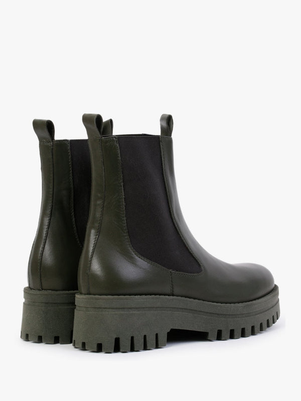 Fleat Green Leather Chelsea Boots