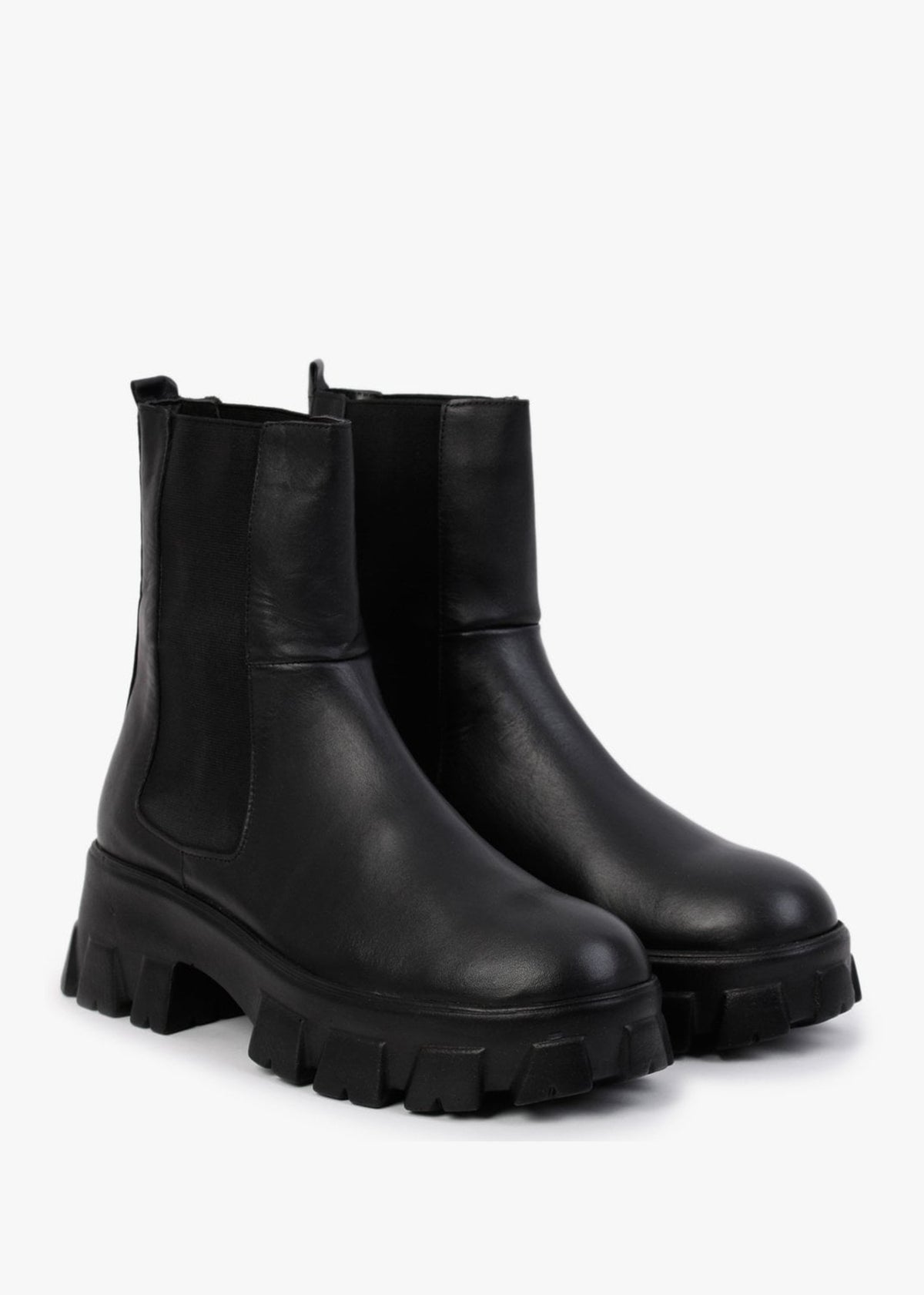 Mochy Black Leather Chunky Chelsea Boots