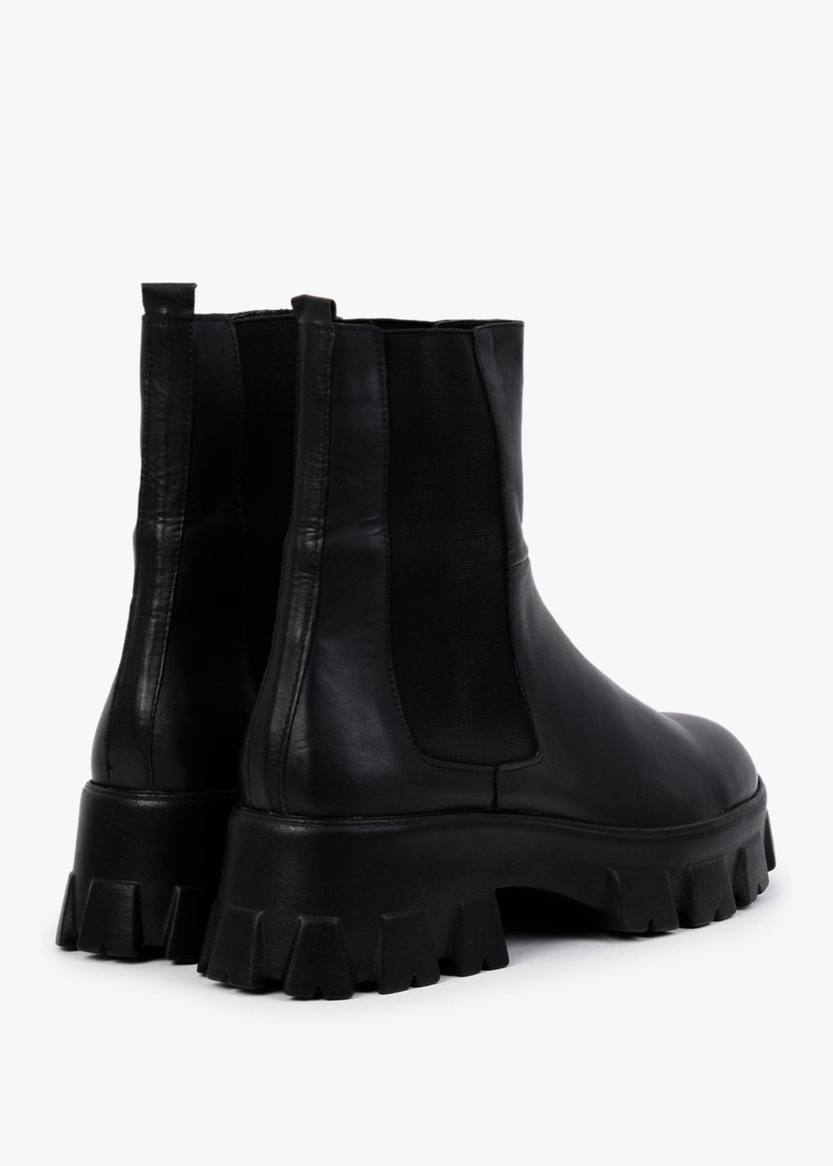 Mochy Black Leather Chunky Chelsea Boots