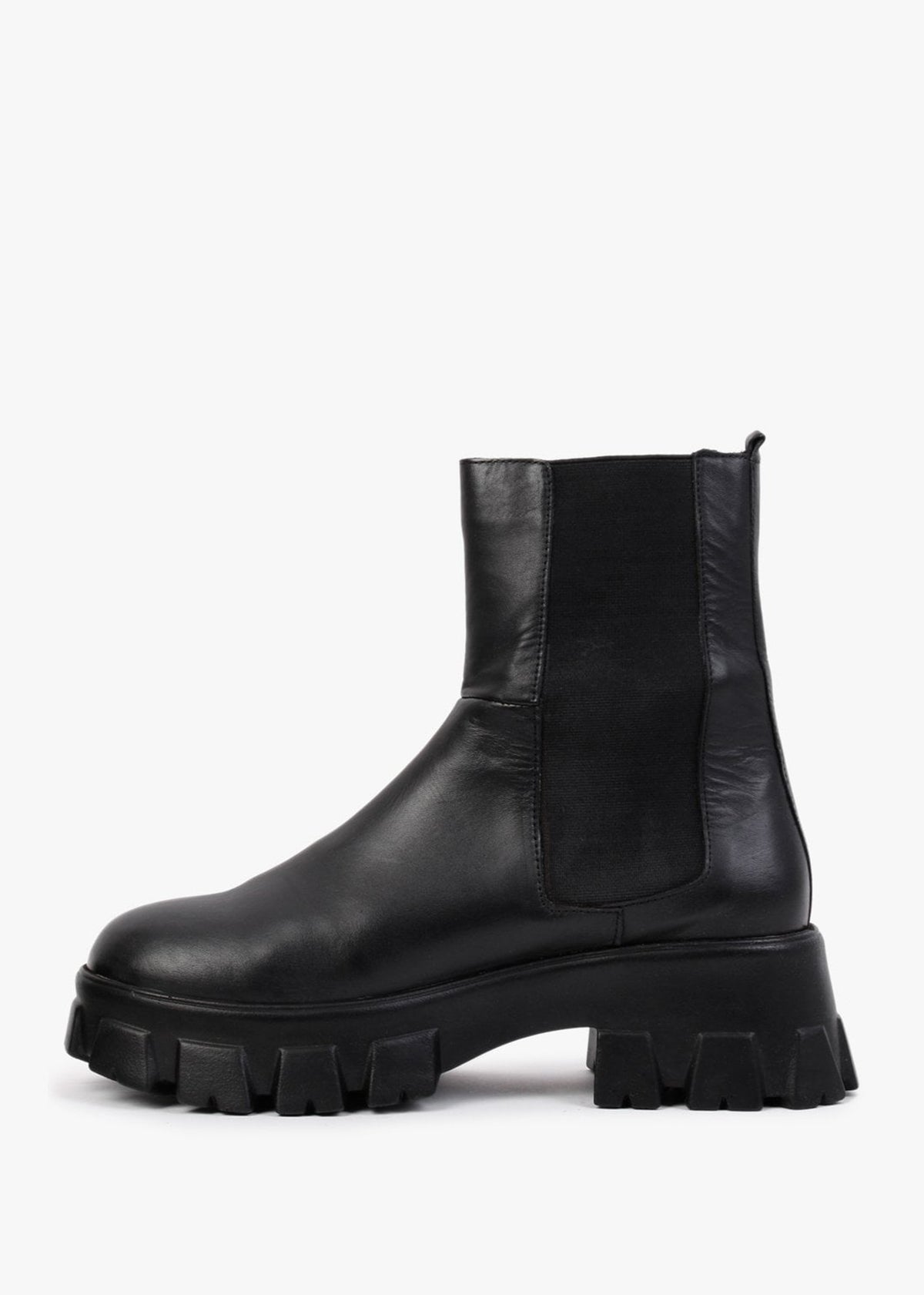 Mochy Black Leather Chunky Chelsea Boots